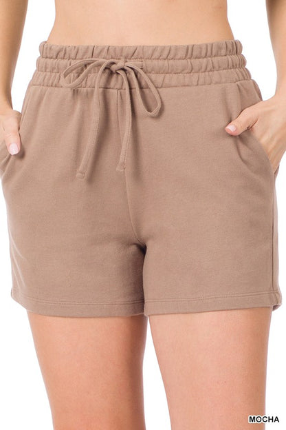 FRENCH TERRY DRAWSTRING WAIST SHORTS