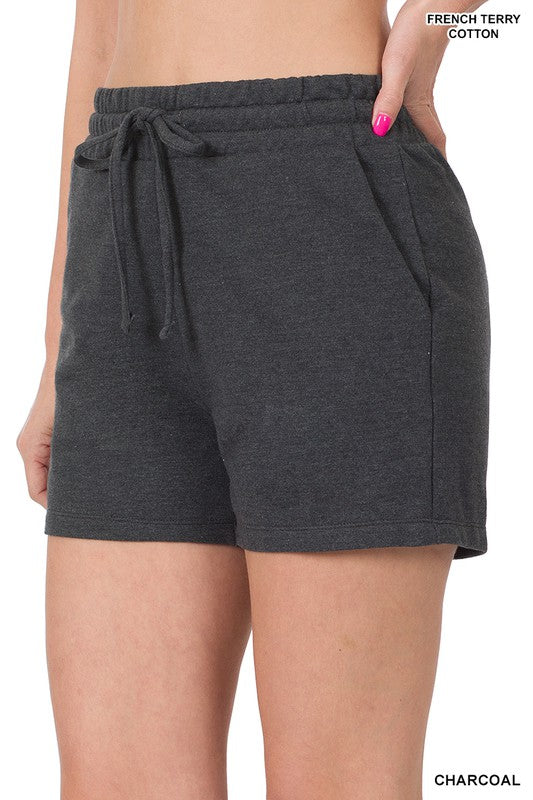 FRENCH TERRY DRAWSTRING WAIST SHORTS