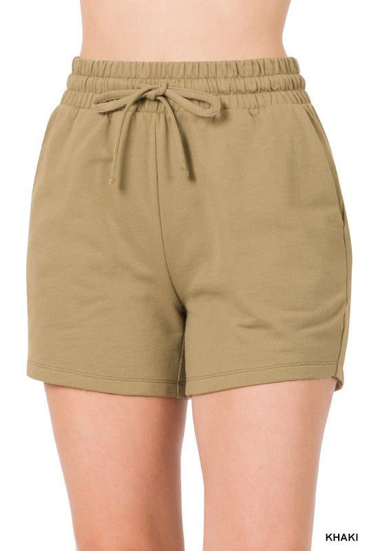 FRENCH TERRY DRAWSTRING WAIST SHORTS