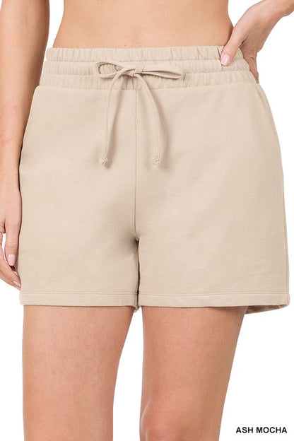 FRENCH TERRY DRAWSTRING WAIST SHORTS