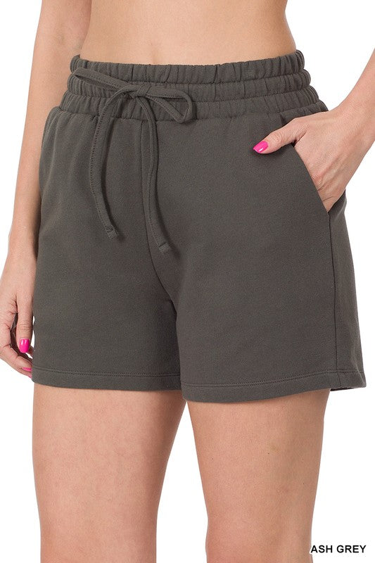 FRENCH TERRY DRAWSTRING WAIST SHORTS