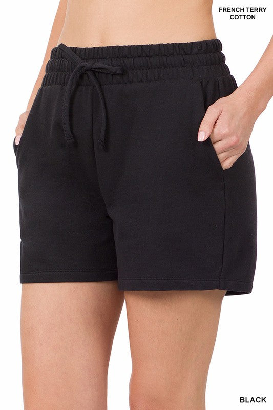 FRENCH TERRY DRAWSTRING WAIST SHORTS