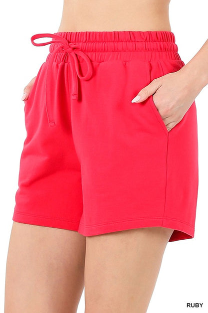 FRENCH TERRY DRAWSTRING WAIST SHORTS