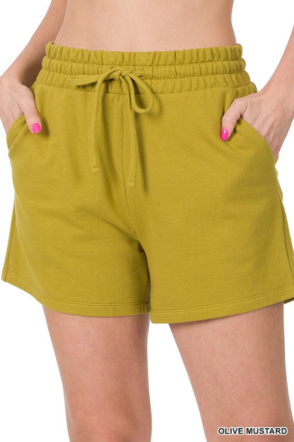 FRENCH TERRY DRAWSTRING WAIST SHORTS