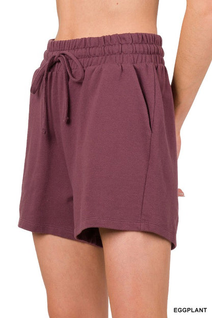 FRENCH TERRY DRAWSTRING WAIST SHORTS