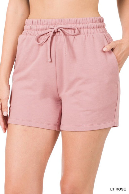 FRENCH TERRY DRAWSTRING WAIST SHORTS