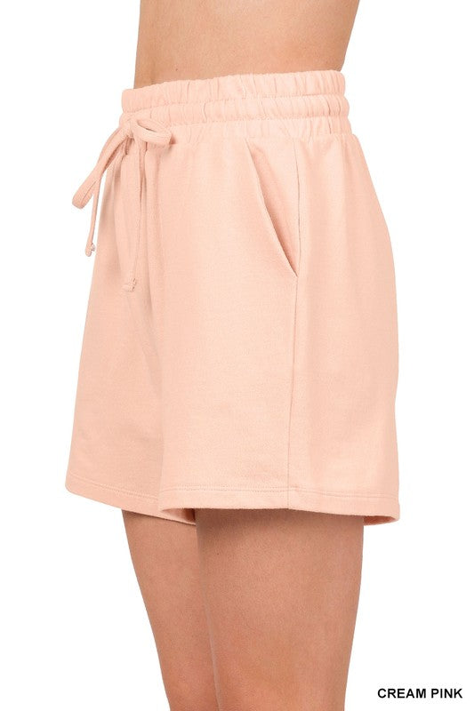 FRENCH TERRY DRAWSTRING WAIST SHORTS