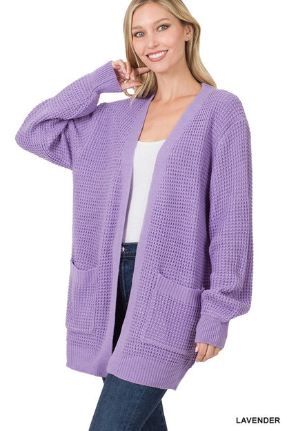 Low Gauge Waffle Open Cardigan Sweater