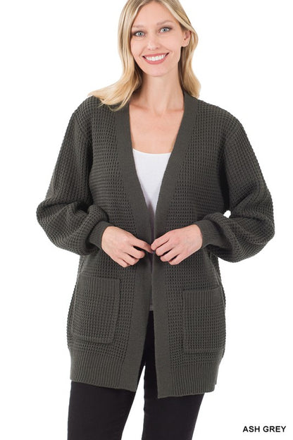 Low Gauge Waffle Open Cardigan Sweater