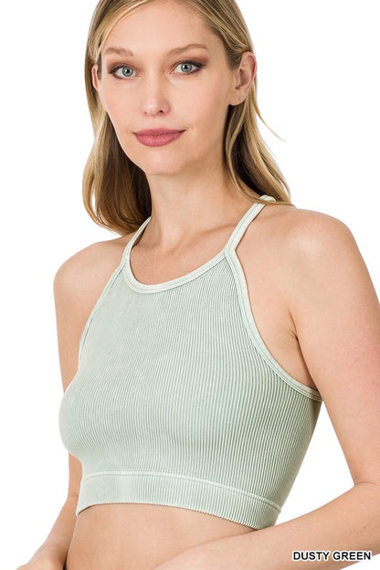 WASHED RIBBED SEAMLESS CROPPED CAMI TOP