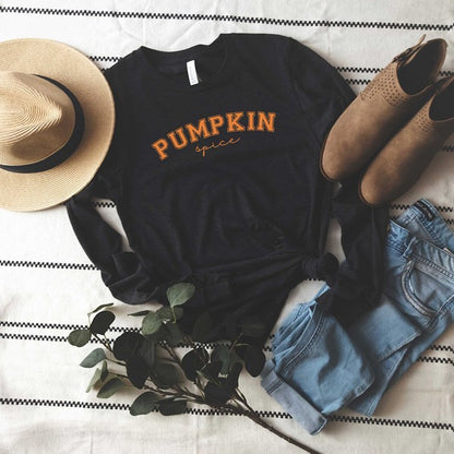 Curved Pumpkin Spice Long Sleeve Graphic Tee