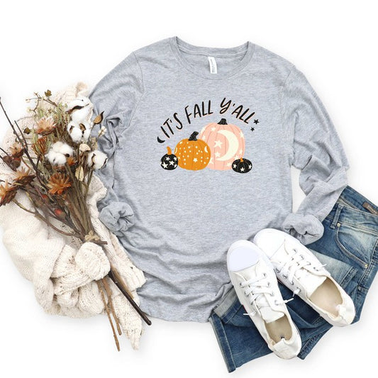 Boho It's Fall Y'all Pumpkins Long Sleeve Tee