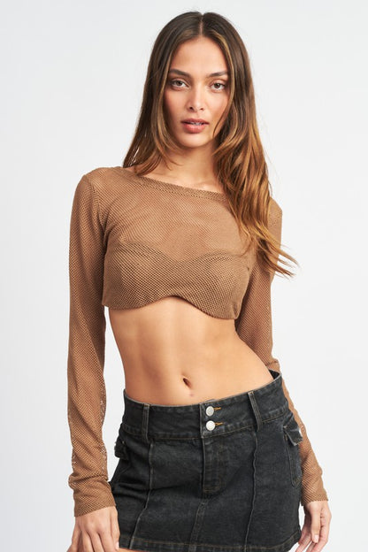 LONG SLEEVE MESH BRA TOP