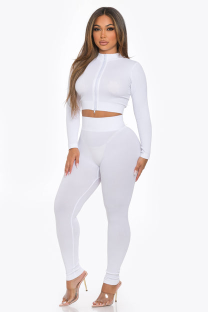 2 Pcs Seamless Long Zipper Crop Top and Legging Set