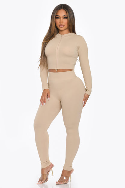 2 Pcs Seamless Long Zipper Crop Top and Legging Set