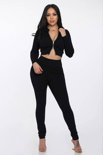 2 Pcs Seamless Long Zipper Crop Top and Legging Set