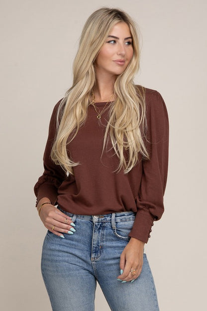 Leg of Mutton Sleeve Knit Top