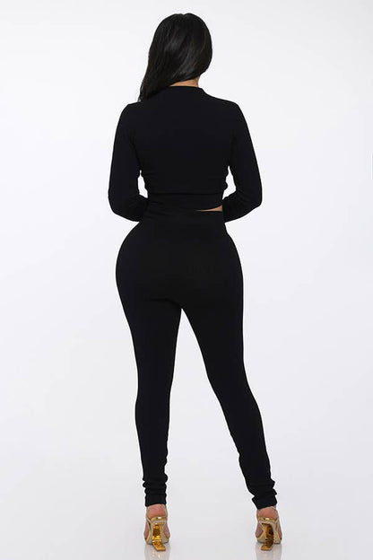 2 Pcs Seamless Long Zipper Crop Top and Legging Set